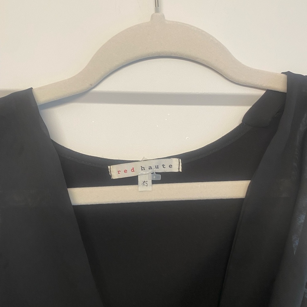 Red Haute Black Drape Sleeveless Blouse - Picture 3 of 5